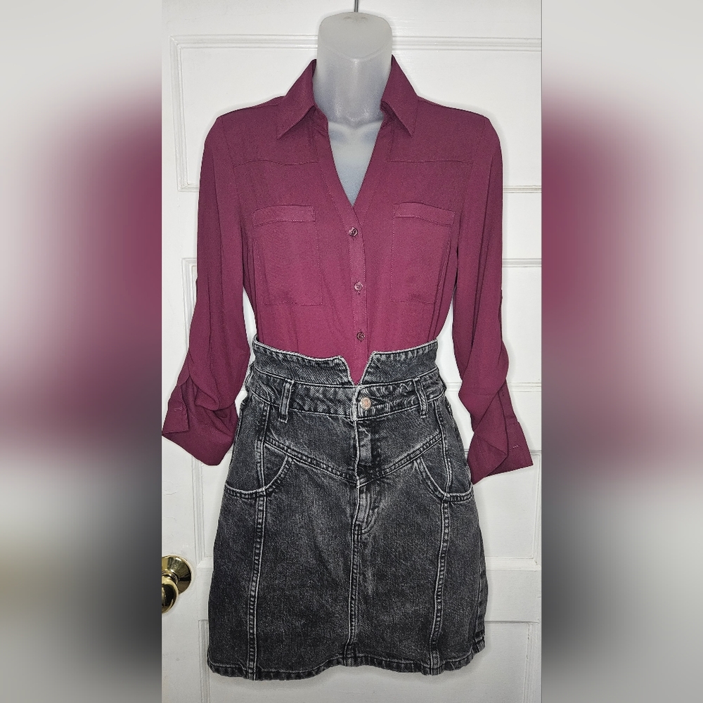 Express Portofino Shirt in Burgundy/Wine Double Pockets Sz XS